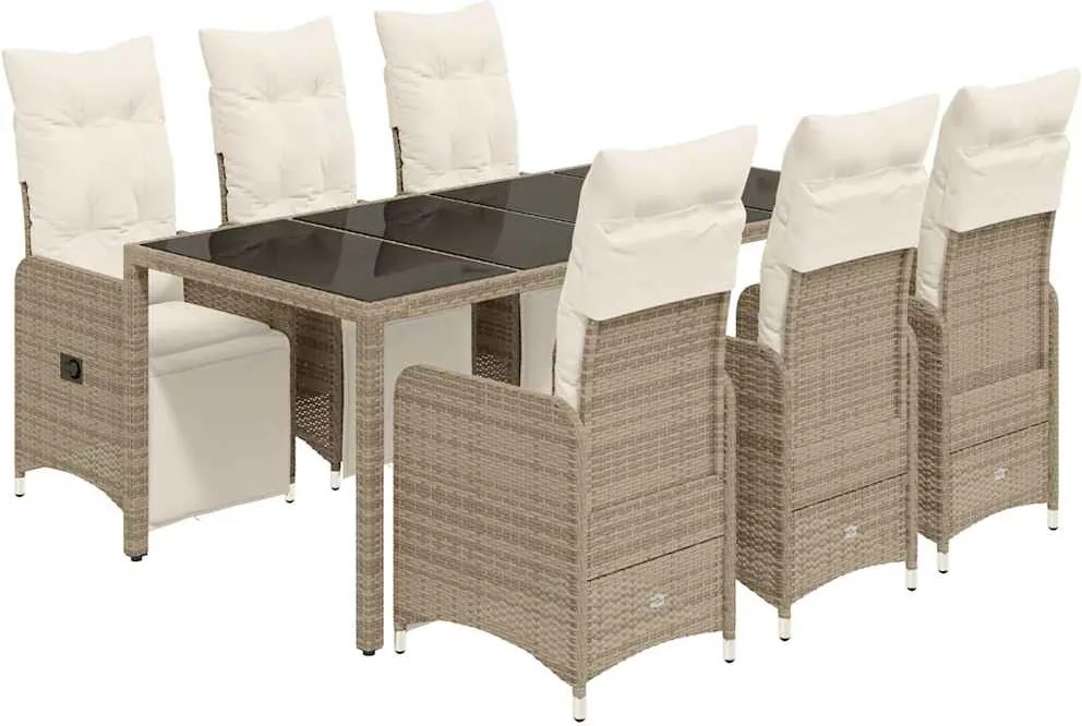 vidaXL 7 részes barna polyrattan kerti bisztrógarnitúra párnákkal