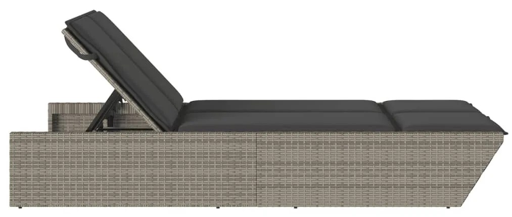 Szürke polyrattan dupla napozóágy párnával