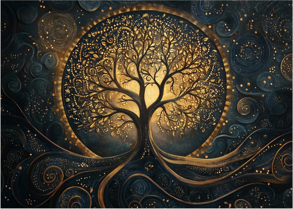 Üveg kép – Arany aurájú fa (70x50 cm)