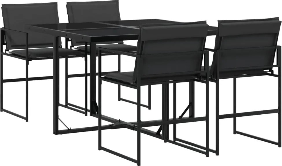 vidaXL 5 részes fekete textilén kerti étkezőgarnitúra párnával
