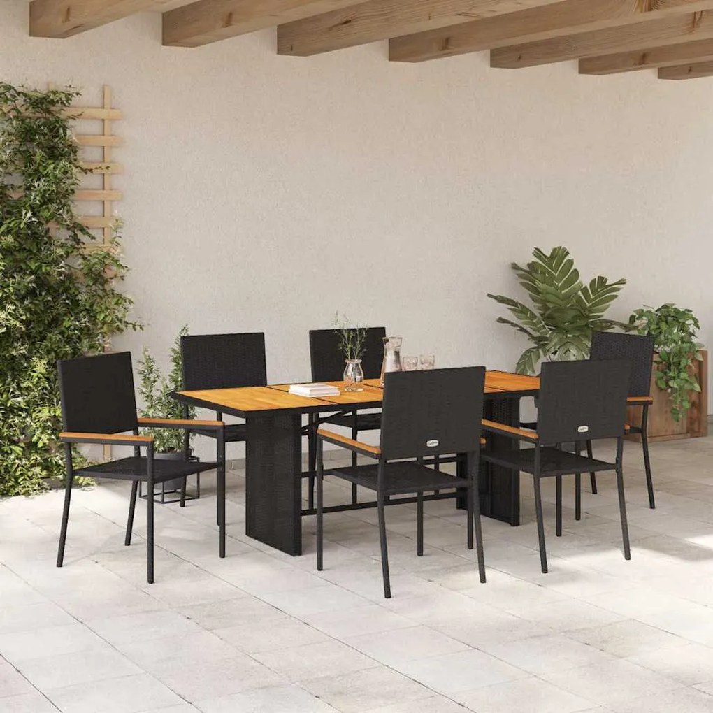 Kert étkező szett 7 pcs Fekete és Barna 190 x 80 x 75 cm