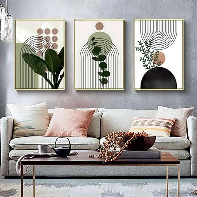 Vászon fali poszter keret nélkül 3x 60x90cm boho stílus zöld