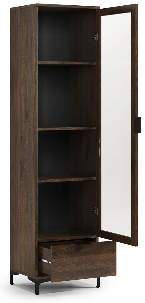 Mazzoni LANA W-50 vitrines szekrény Elegáns Dió - 1 AJTÓS FIÓKOS VITRINES SZEKRÉNY