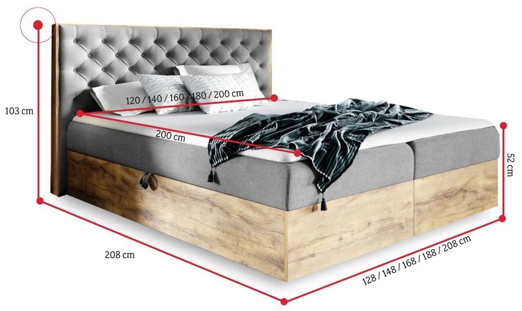 HAZEL franciaágy + fedő, 120x200, tölgy lancelot/faro 4