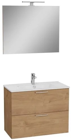 VitrA Mia Fürdőszobabútor szett mosdóval, tükörrel és világítással 79x61x39,5 cm arany tölgy MIASET80D