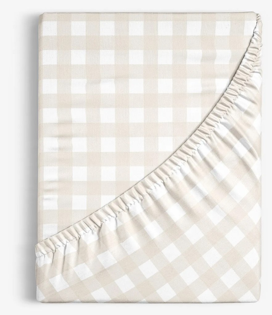 Goldea pamut körgumis lepedő - latté kockás 80 x 160 cm