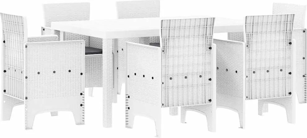 vidaXL Kert étkező szett 7 pcs Fehér Polt rattan