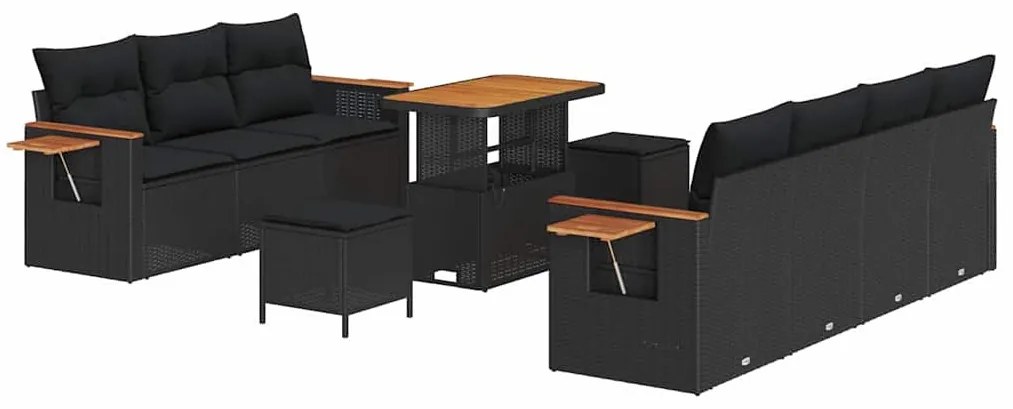Kerti Kanapé Szett párnával 10 pcs Fekete 90 x 55 x 71 cm
