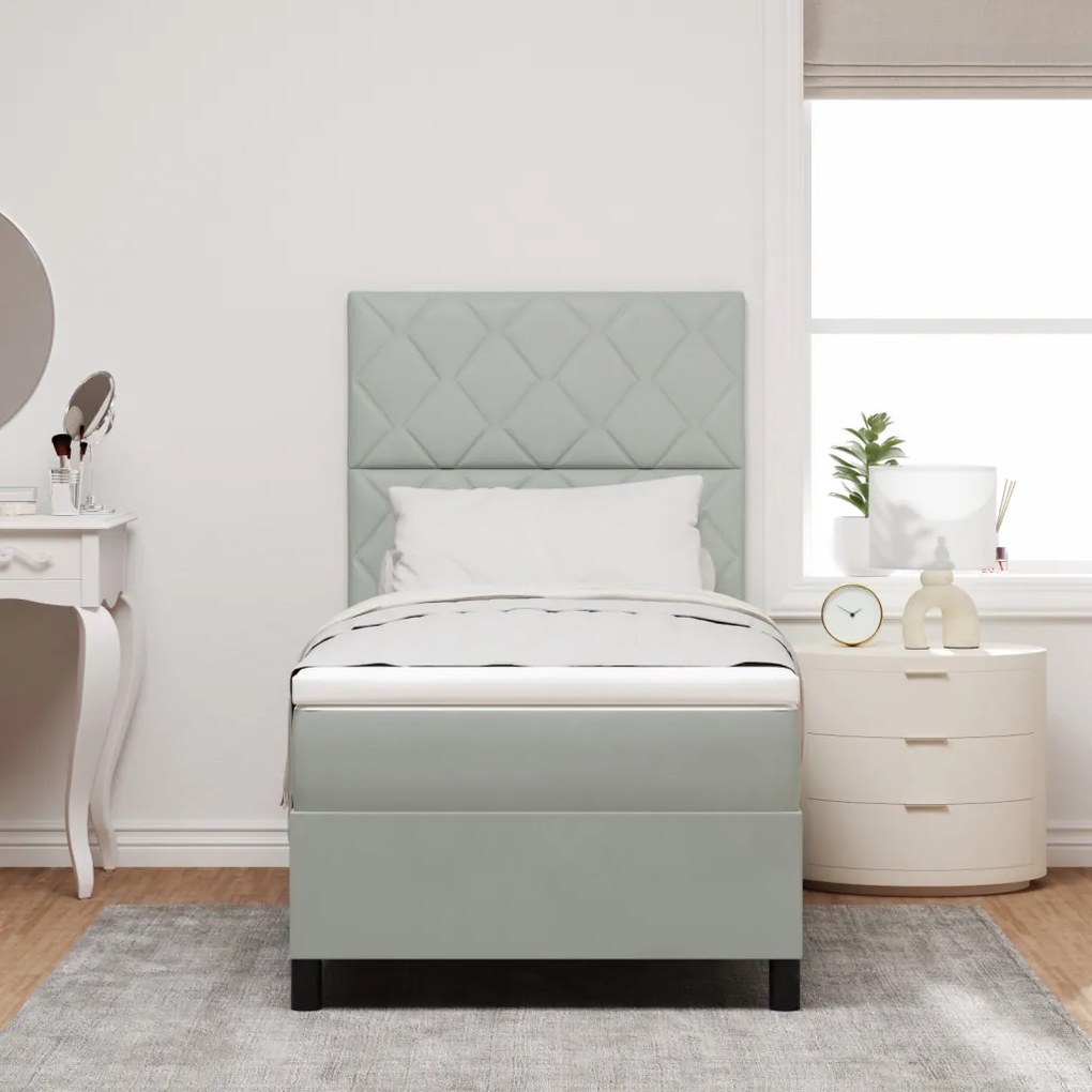 Boxspring Ágy Mattal Világosszürke Egyszemélyes Bársony