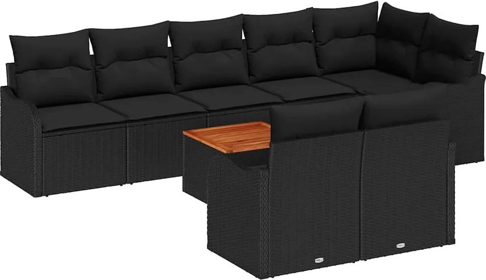 vidaXL Kerti Kanapé Szett párnával 9 pcs Fekete polirattan