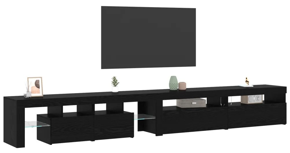 TV szekrények 3 db LED világítással Fekete tölgy Mérnöki fa