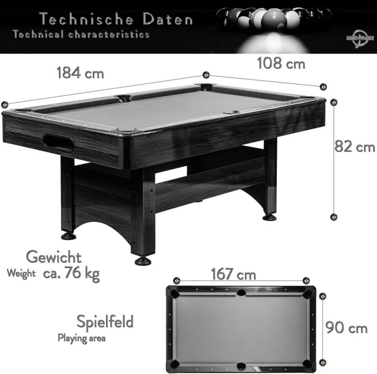 GamesPlanet Biliárdasztal felszereléssel fekete/antracit