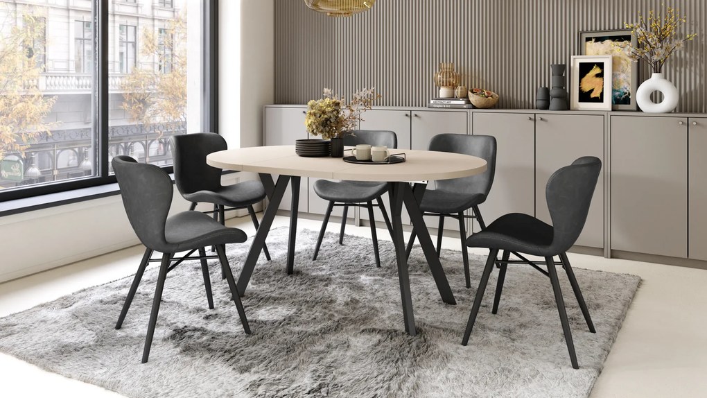 Mazzoni ALMO Bézs/fekete lábak - BŐVÍTHETŐ KEREK ASZTAL Y ALAKÚ LÁBAKKAL LOFT/IPARI STÍLUSÚ NAPPALIBA/ÉTKEZŐBE