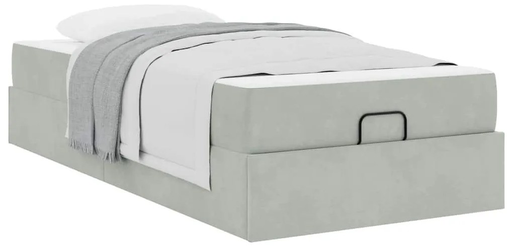 Ágykeret matracmal tárolóval Világosszürke 80 x 200 cm Bársony