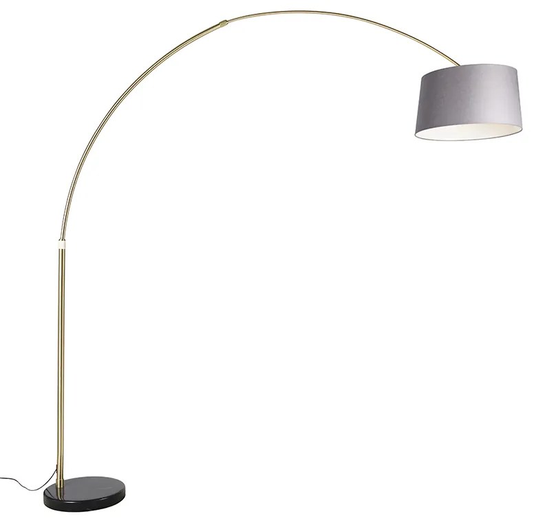 Ív lámpa sárgarézzel, márványtal és szürke szövetbúrával 45 cm - XXL