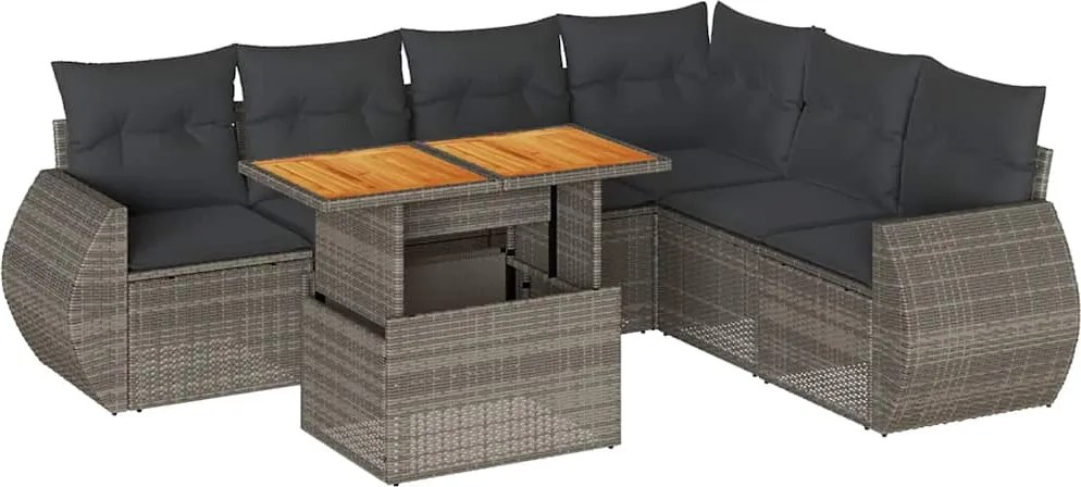 vidaXL 7 részes szürke polyrattan kerti ülőgarnitúra párnákkal