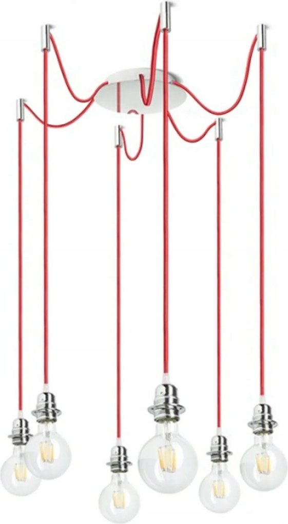 Rendl Kombix 6 függeszték, 6x E27, króm, piros kábel, változtatható foglalat