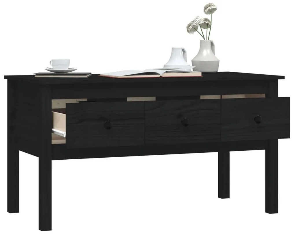 Fekete tömör fenyőfa dohányzóasztal 102 x 49 x 55 cm