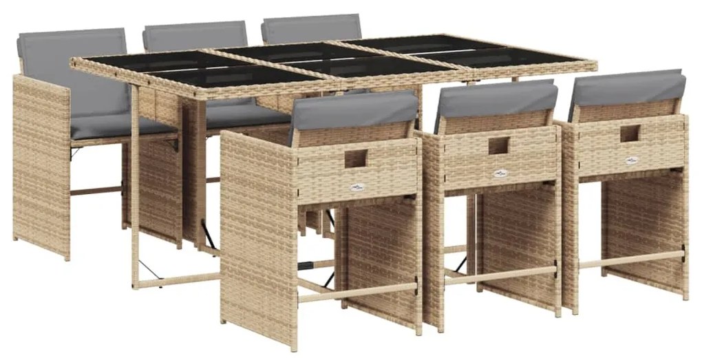 7 részes vegyes bézs polyrattan kerti étkezőgarnitúra párnákkal