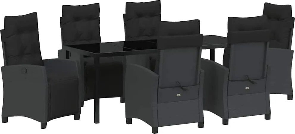 vidaXL Kert étkező szett párnával 7 pcs Fekete polirattan