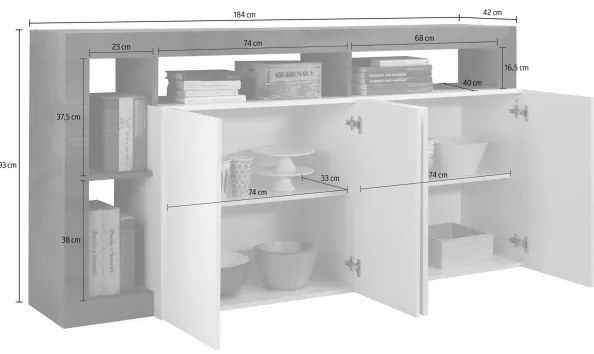 Komód LENOR fehér/szürke betonhatású