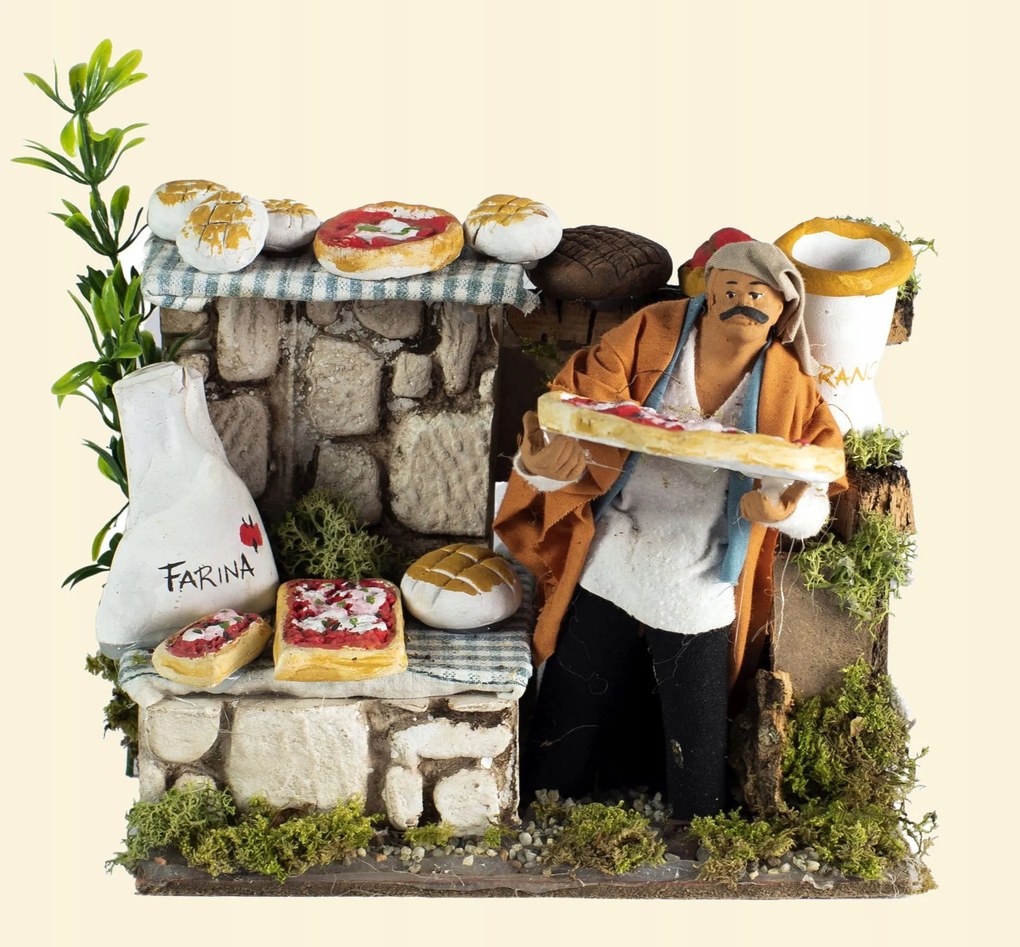 Mozgatható Karácsonyi Betlehem Figura.- Pizza eladó, 10cm magas figurákhoz