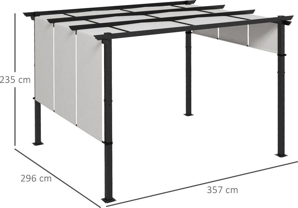 Outsunny Pergola 3 Csúsztatható Napellenzővel 3.5 x 3 x 2.35 m Fekete Acél Váz Világosszürke Magas Sűrűségű Poliészter Napellenző | Aosom