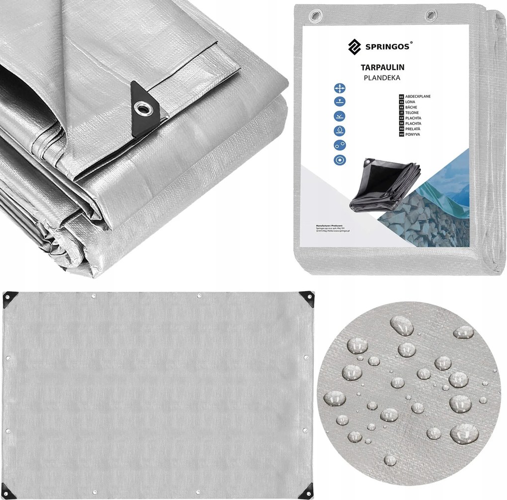 Ponyva 4x5m Szürke Erősített 270G Erős Takaró Lapos Vastag