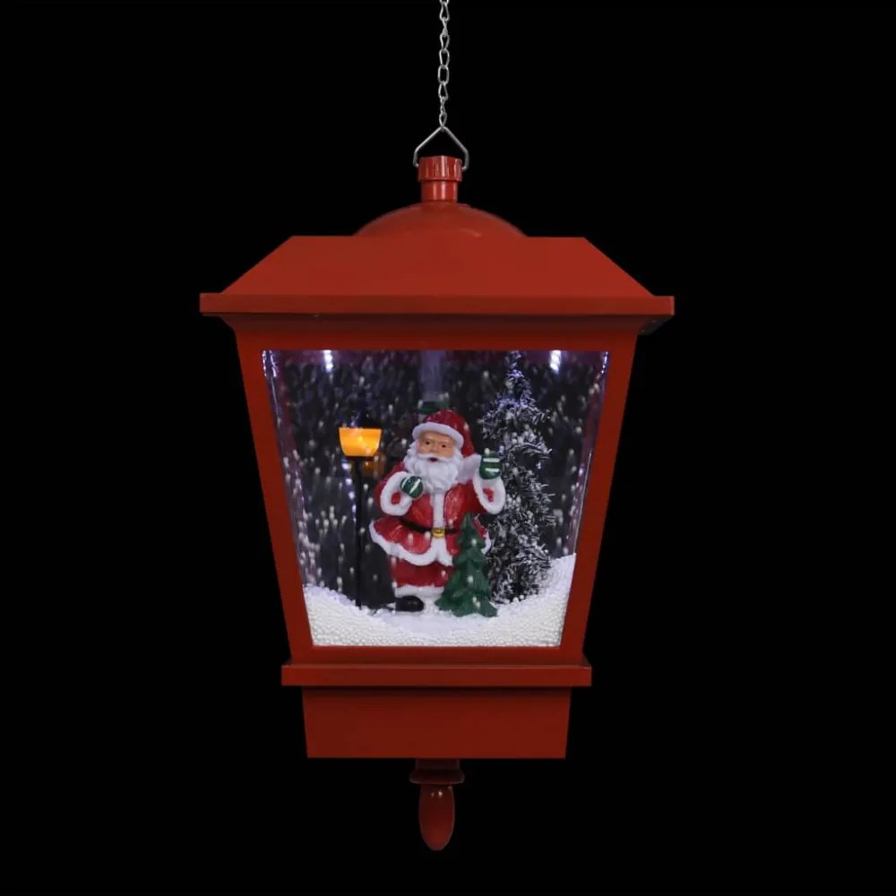 piros karácsonyi függőlámpa LED-ekkel és Mikulással 27x27x45 cm