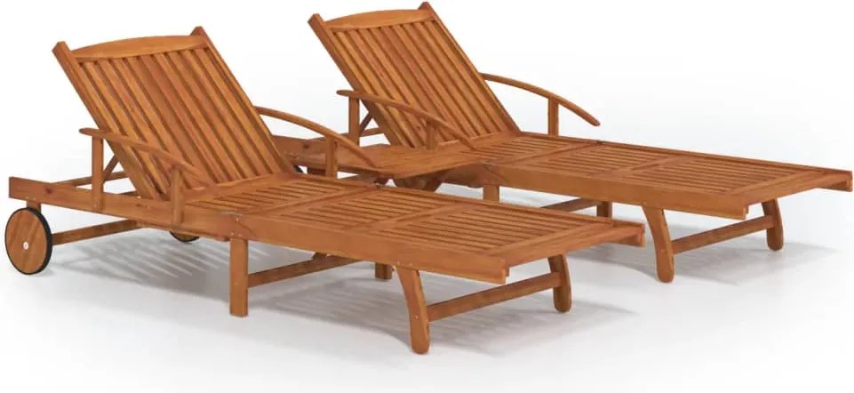 vidaXL 2 részes tömör akácfa napozóágyszett asztallal