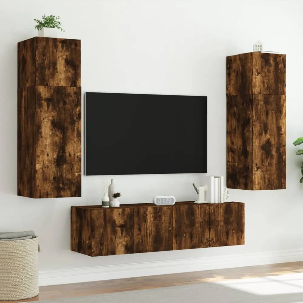 2 db füstös tölgy fali TV-szekrény LED-ekkel 60x35x41 cm