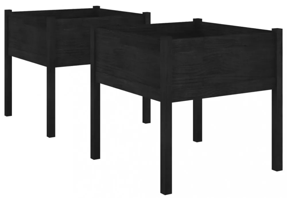 2 db fekete tömör fenyőfa kerti virágtartó 70 x 70 x 70 cm