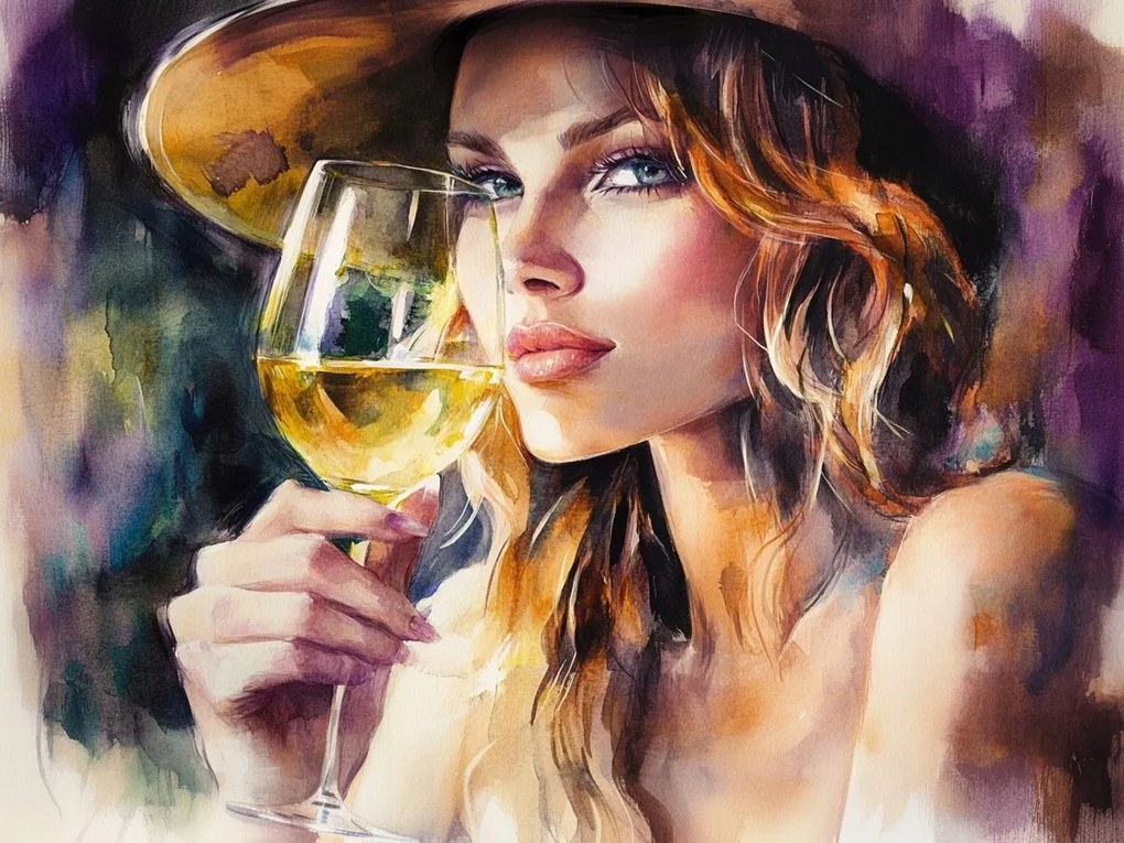 Canvas Elegáns Nő Vászonkép Borospohár Portré 100x75