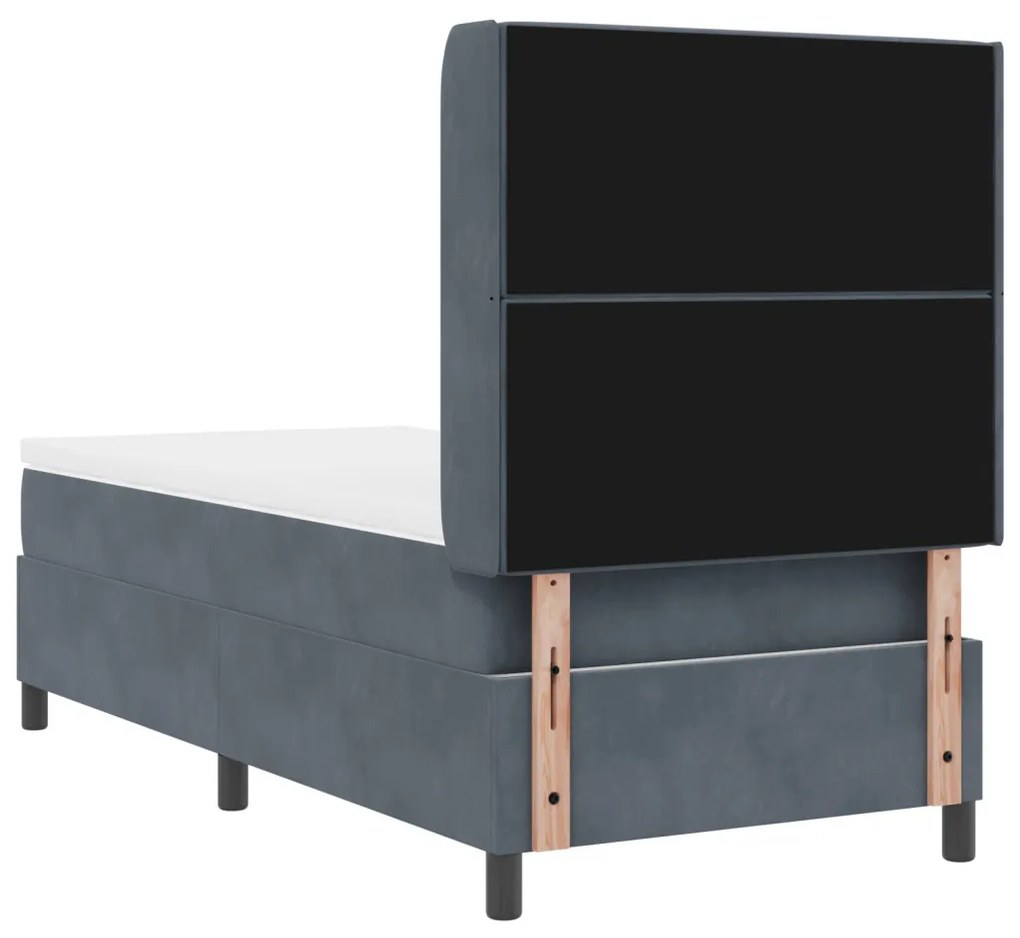 Boxspring Ágy Matrac Közép Sötét Szürke 100x200 cm Bársonyos