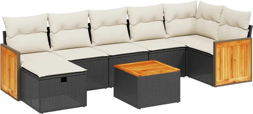 vidaXL 8 részes fekete polyrattan kerti ülőgarnitúra párnákkal