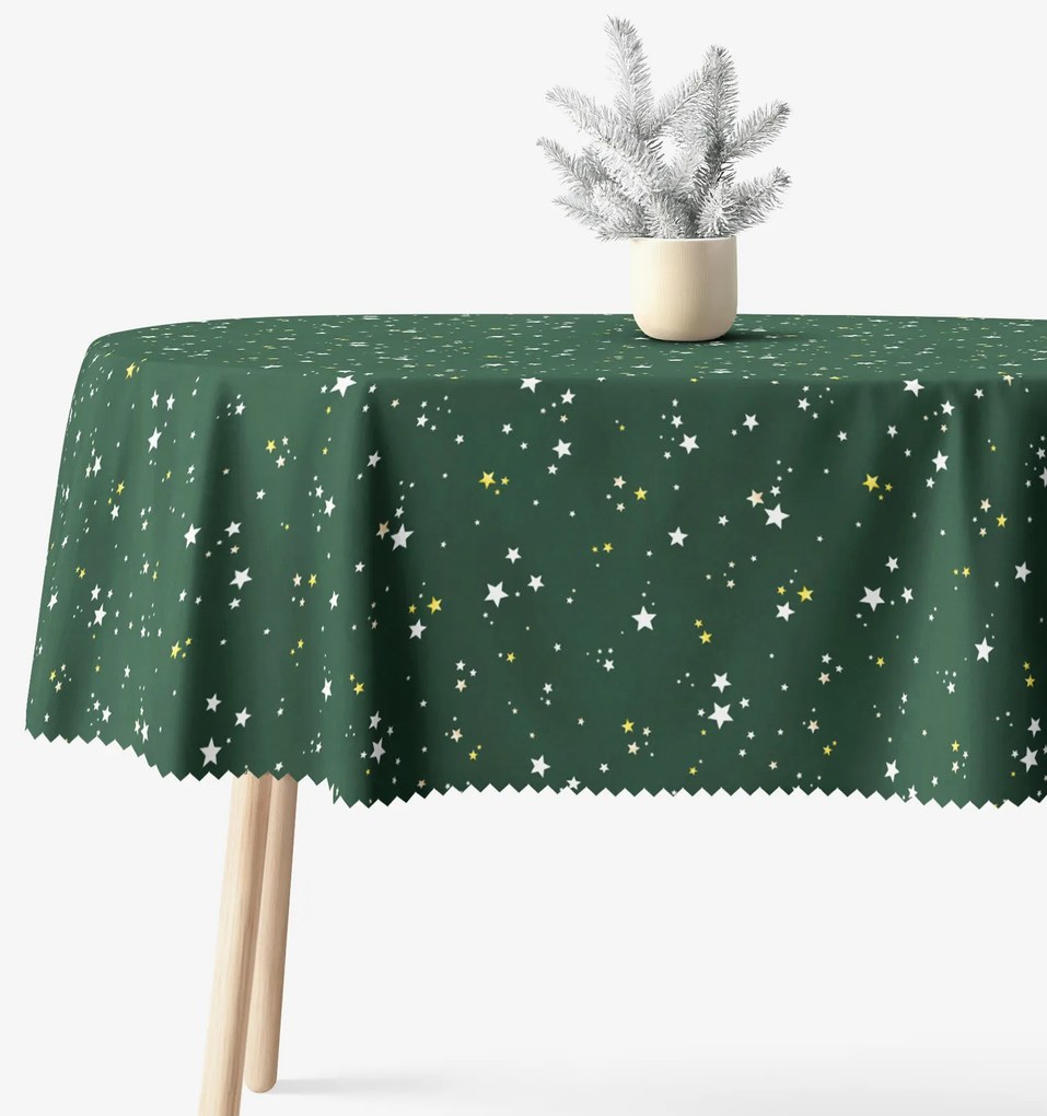 Goldea karácsonyi ovális teflonos terítő - csillagok zöld alapon 140 x 240 cm