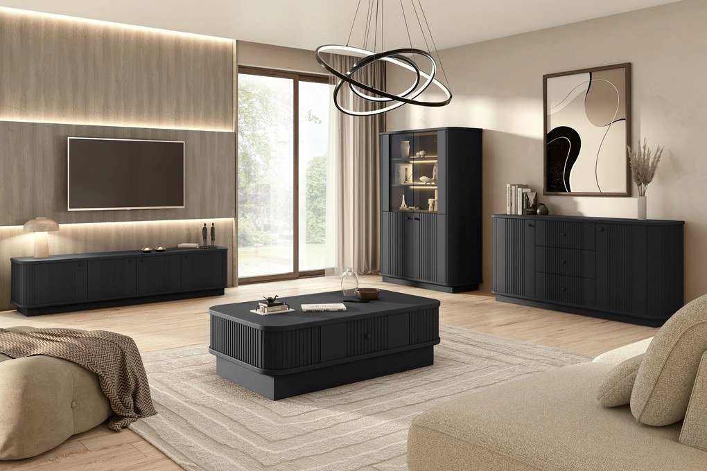 Vesper 4D TV-szekrény 187 cm talapzaton - fekete / fekete fogantyúk