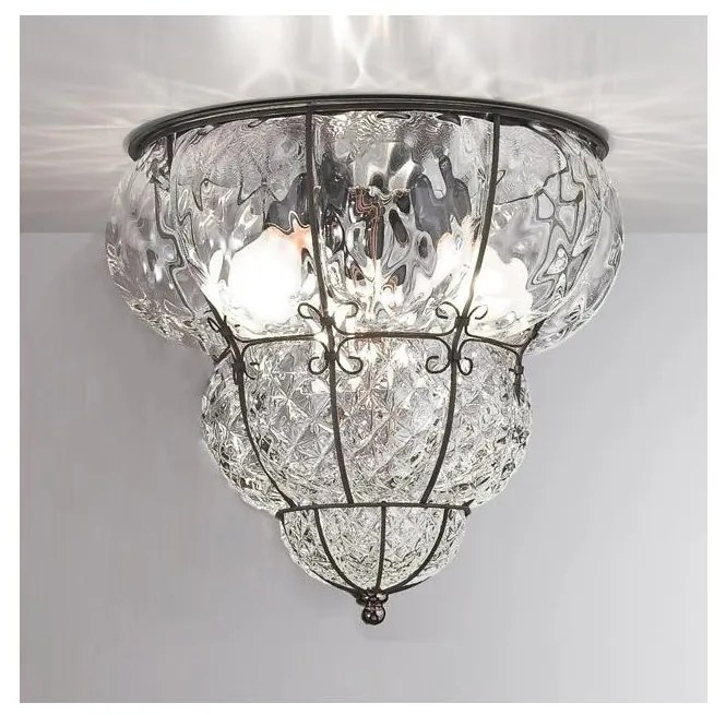 SIRU- Mennyezeti lámpa CLASSIC 3xE14/40W/230V átm. 25 cm átlátszó/fekete Velencei üveg