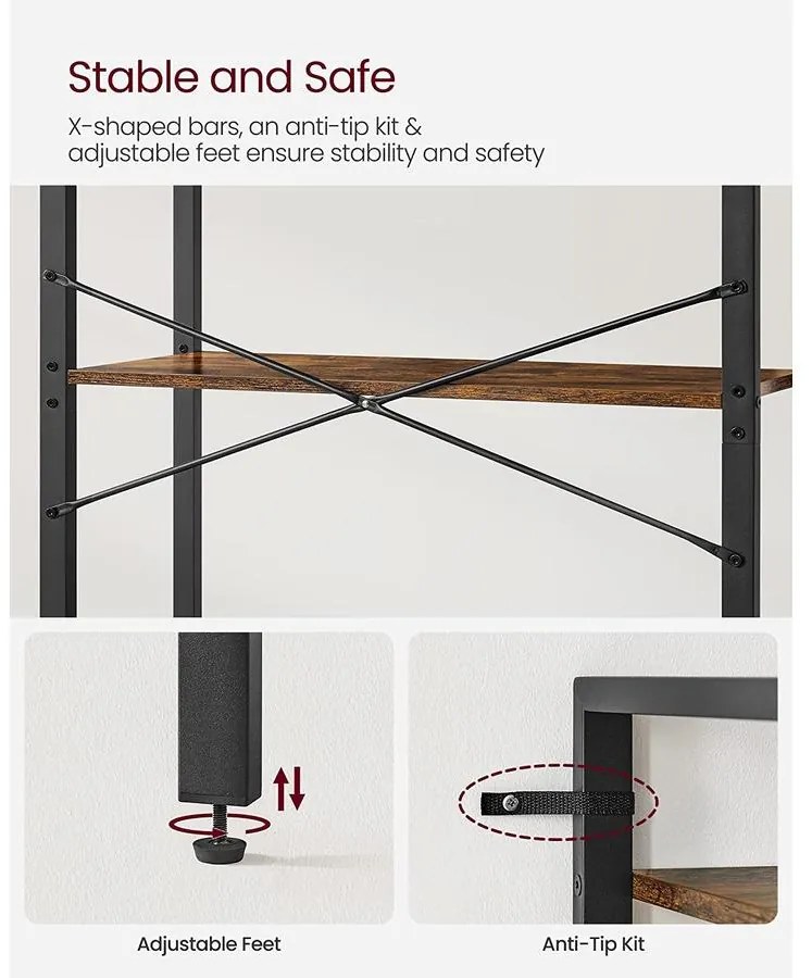 Könyvespolc, 5 szintes tároló polc 66 x 30 x 153 cm, barna