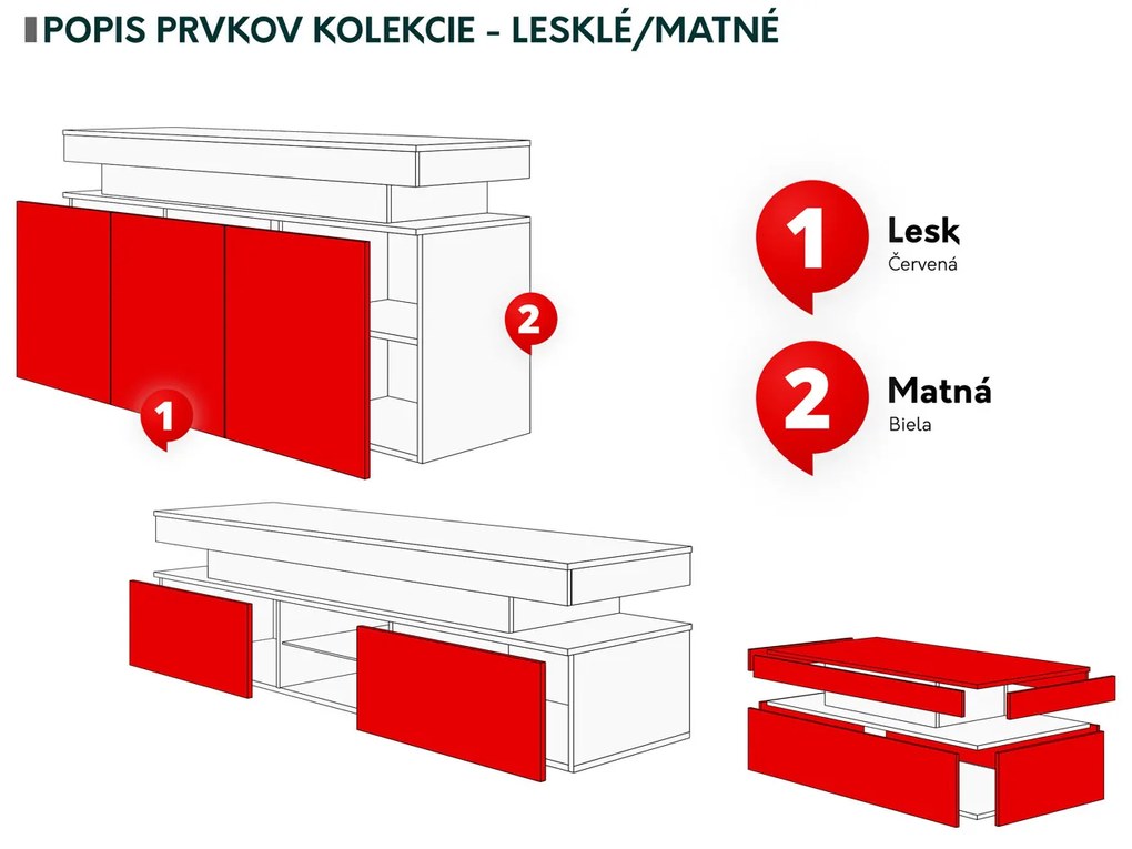 Nappali szett Lesteralo I (fekete + fényes fekete)  (kék LED világítással). 1105960