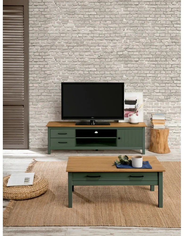 Zöld-natúr színű borovi fenyő TV-állvány 158x47 cm Miranda – Marckeric