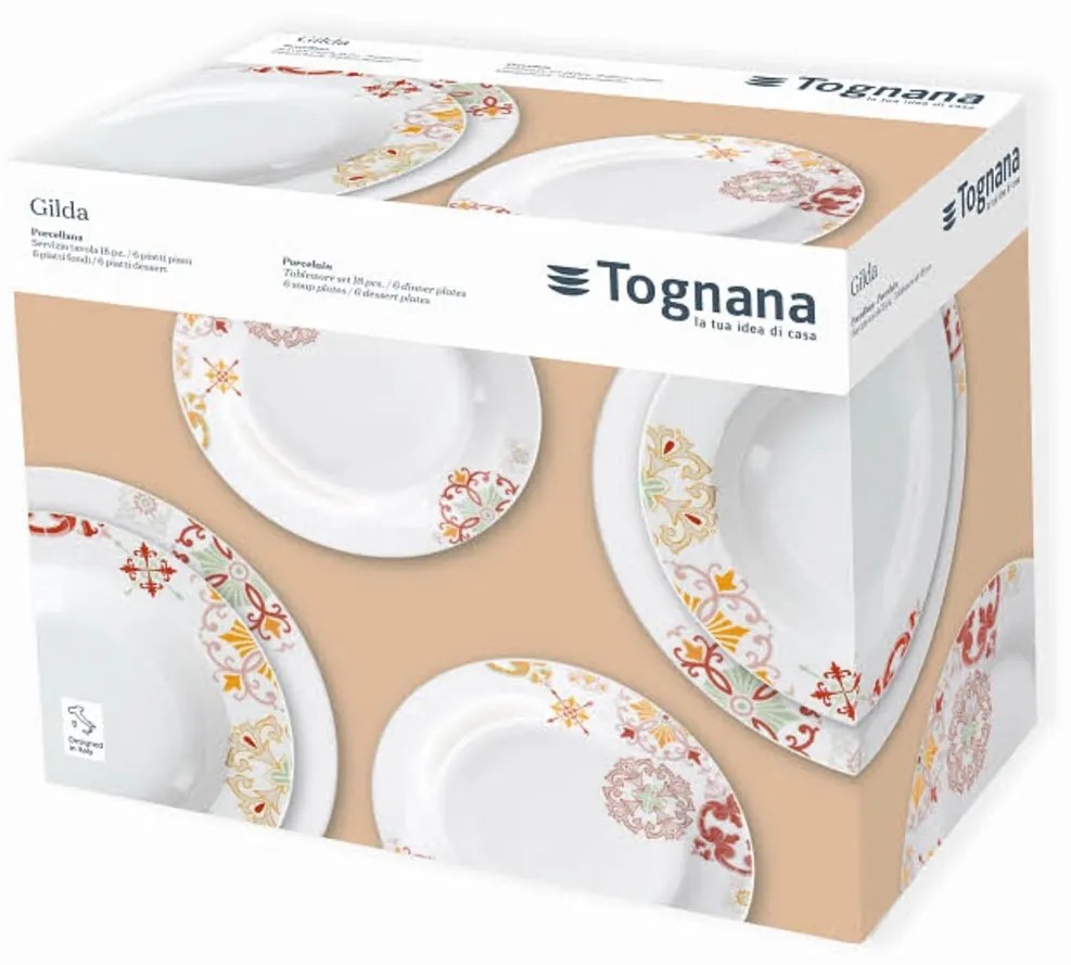 Asztali edények, 18 db, Tognana, Olimpia Gilda, porcelán, sokszínű