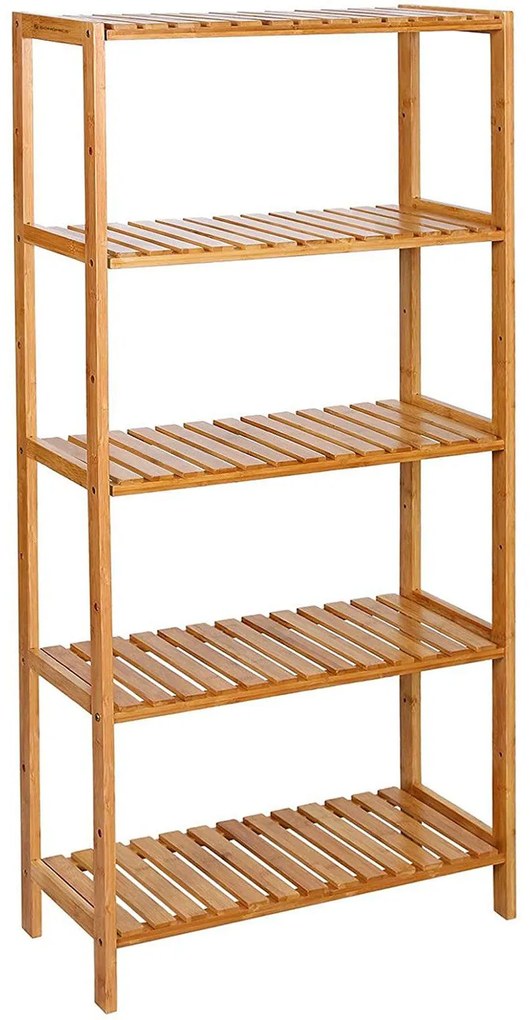 Bambusz polc fürdőszobai, konyhai tároló 5 szintes, natúr 130x26x60cm