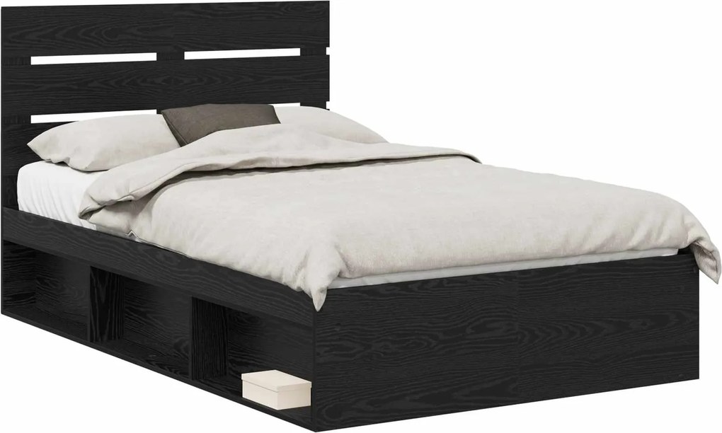 vidaXL Ágykeret fejtámlával Fekete 120 x 200 cm Tömör fenyőfa