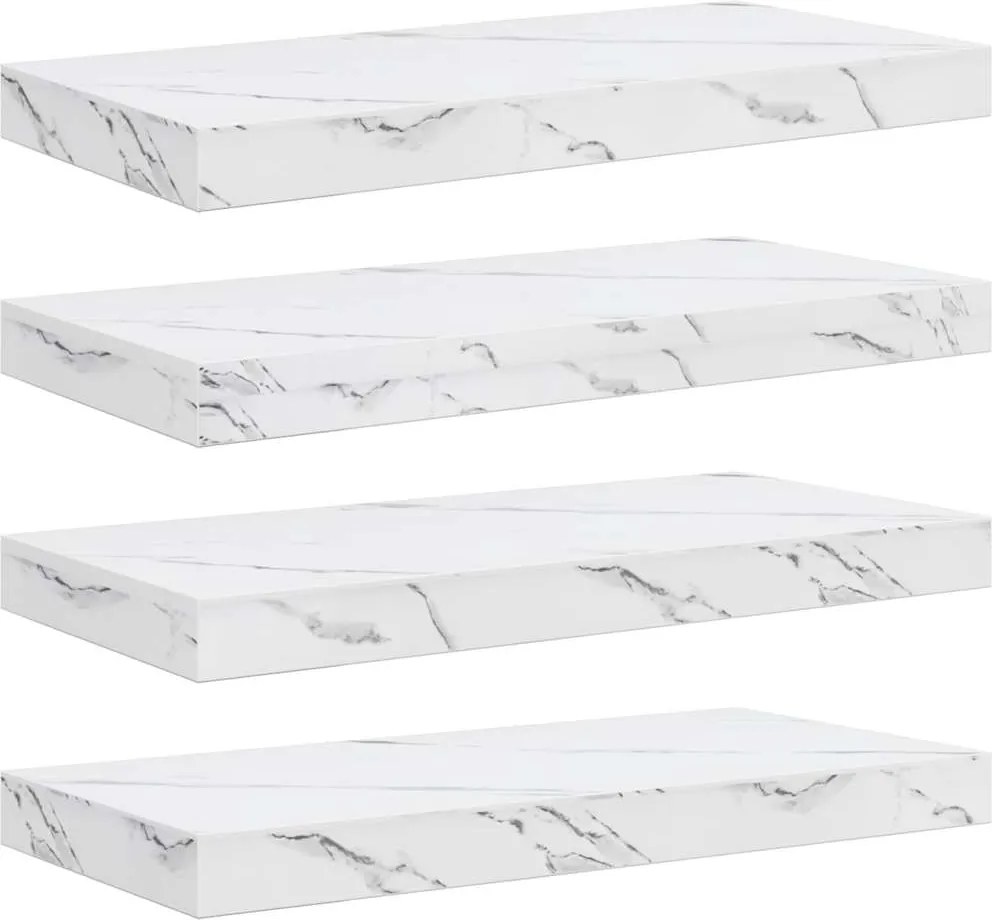 vidaXL Falpolc tárolóval 4 pcs Fehér márvány 50 x 23,5 x 4 cm Faanyag