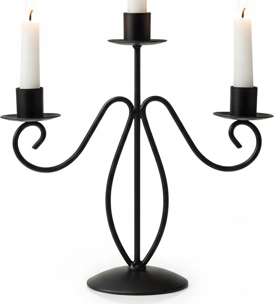 Gyertyatartó Kandelabr Fekete fém 3 ágú asztali gyertyatartó