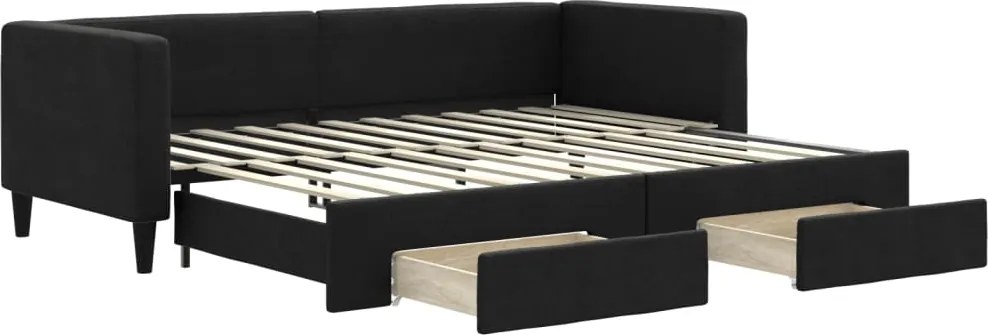 vidaXL fekete kihúzható szövet heverő fiókokkal 80 x 200 cm