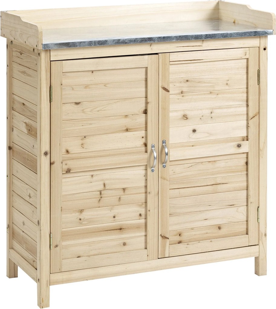 Outsunny Kerti Szekrény Ültető Asztal Alap Szekrénnyel, Fa Eszköz Szekrény 2 Polccal, Kerti Kódy, Kültéri Természetes 83 x 40 x 92 cm | Aosom