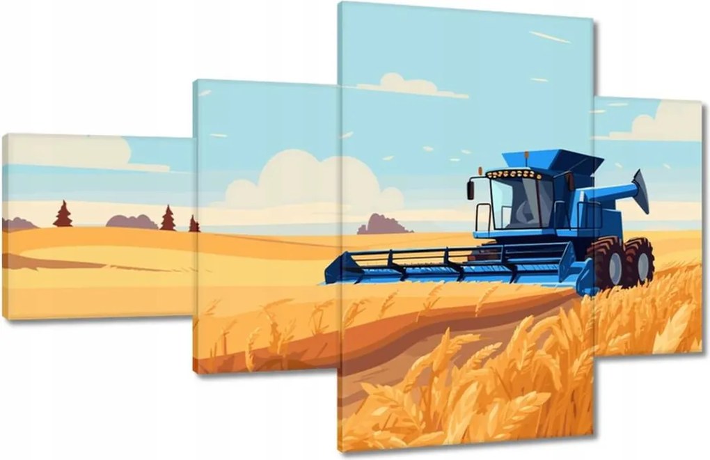 Képek 130x80 Kék kombájn a mezőn az aratásban