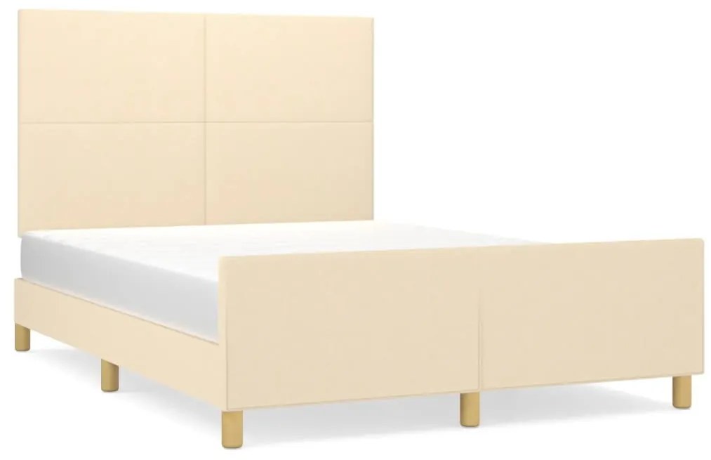 krémszínű szövet ágykeret matrac nélkül 140 x 190 cm